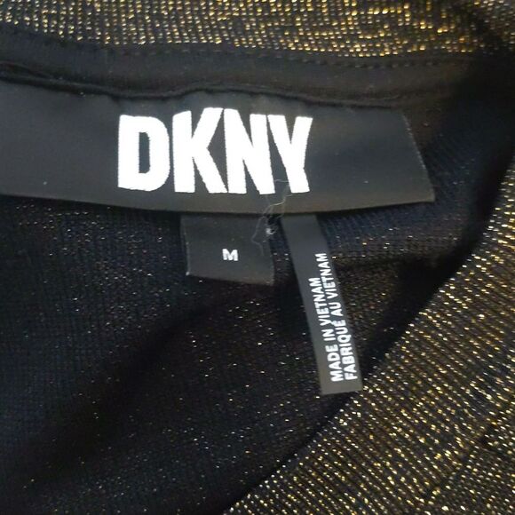 DKNY black & gold stretch metallic sparkle long sleeved t shirt with cutout M - Picture 3 of 6